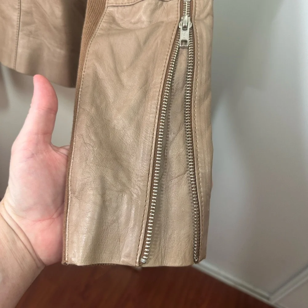 trouvé Brown Carmel Buttery Leather Moto Ribbed Asymmetrical Jacket M*SPOTS*‎